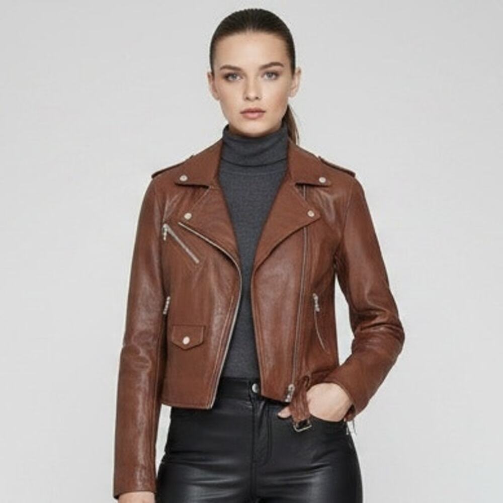 LEVI'S Faux Leather Belted Moto Biker Jacket Brown Size L Street Wear